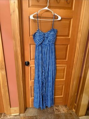 Hutch Blue Gingham Tie-Front Spaghetti-Strap Jumpsuit